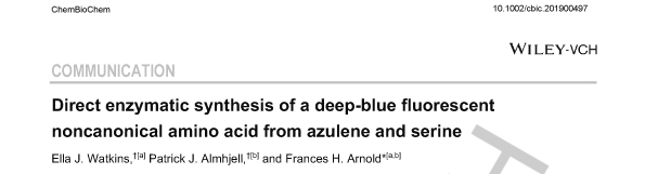 2019--Watkins-et-al.--Direct-enzymatic-synthesis-of-a-deep-blue-fluorescent-noncanonical-amino-acid-from-azulene-and-serine--ChemBioChem